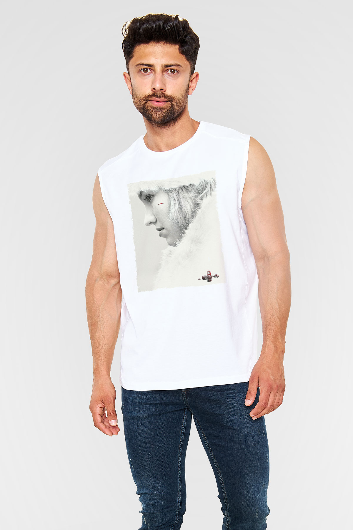 Unisex Anna Baskılı Beyaz Kolsuz T-shirt