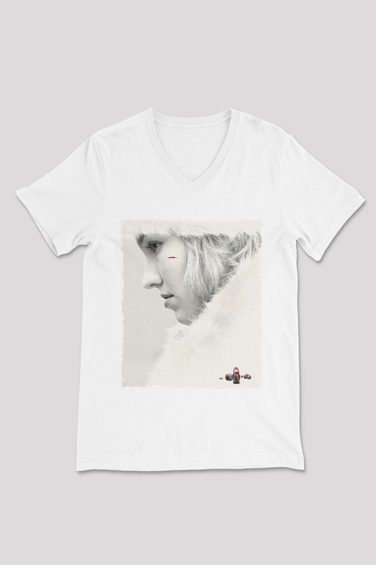 Unisex Anna Baskılı Beyaz V Yaka T-shirt