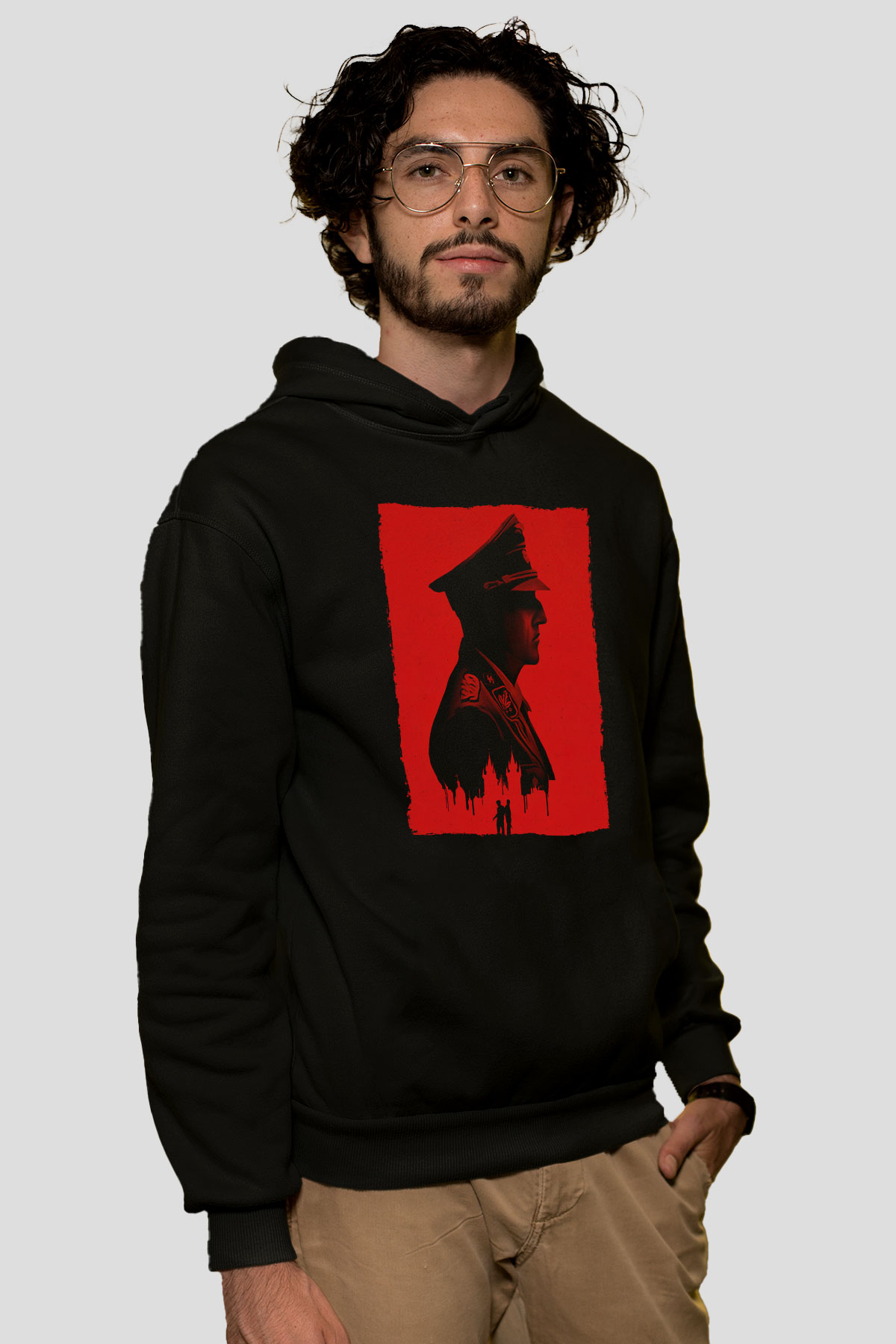 Unisex Anthropoid Baskılı Siyah Kapüşonlu Sweatshirt