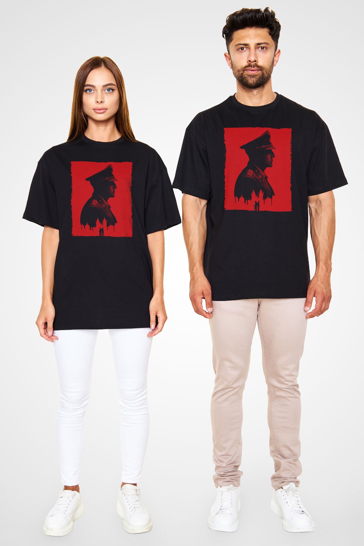Unisex Anthropoid Baskılı Siyah Oversize T-shirt