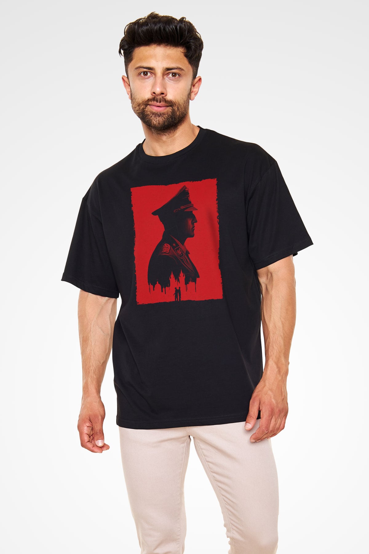 Unisex Anthropoid Baskılı Siyah Oversize T-shirt