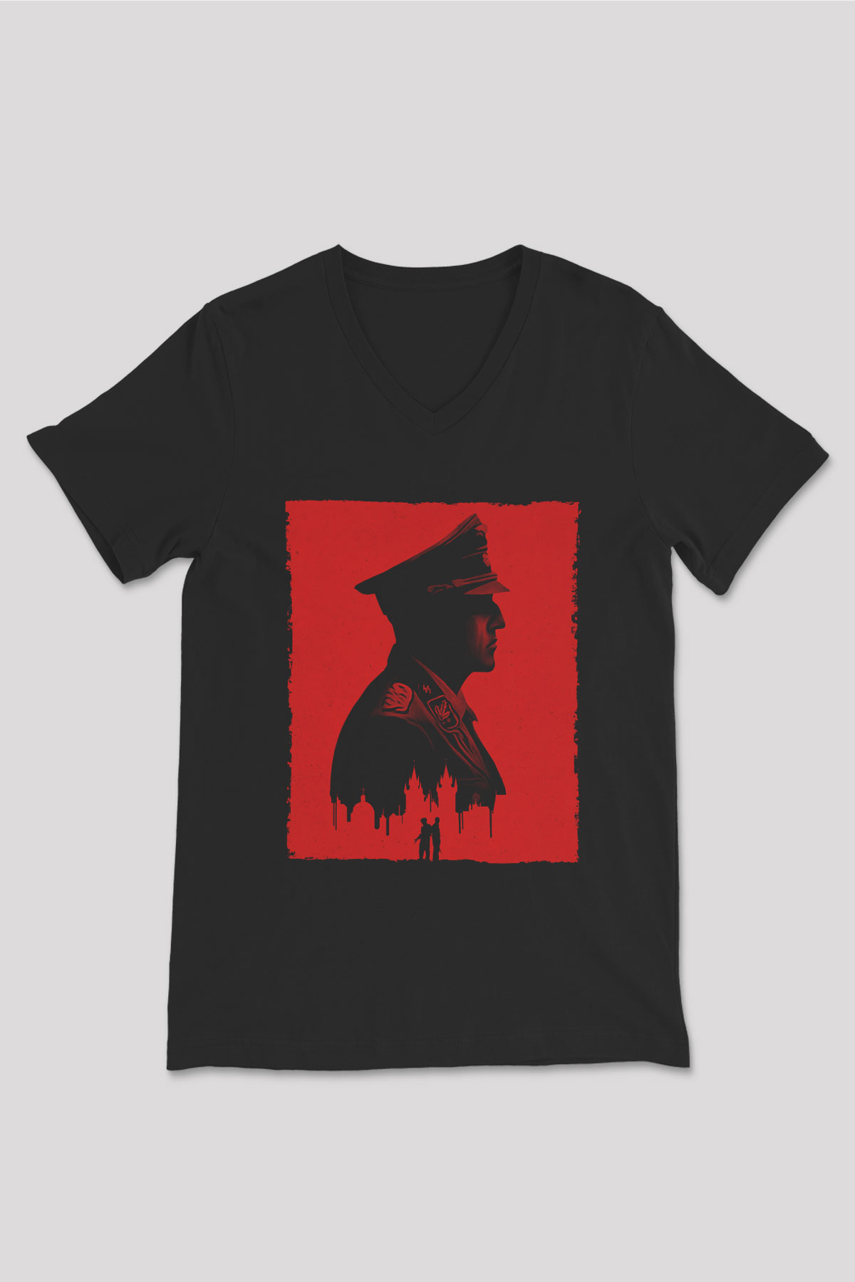 Unisex Anthropoid Baskılı Siyah V Yaka T-shirt