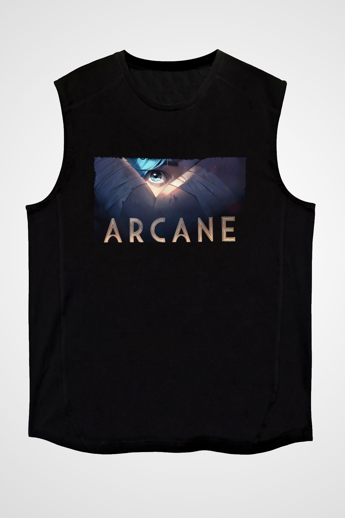 Unisex Arcane Baskılı Siyah Kolsuz Tshirt