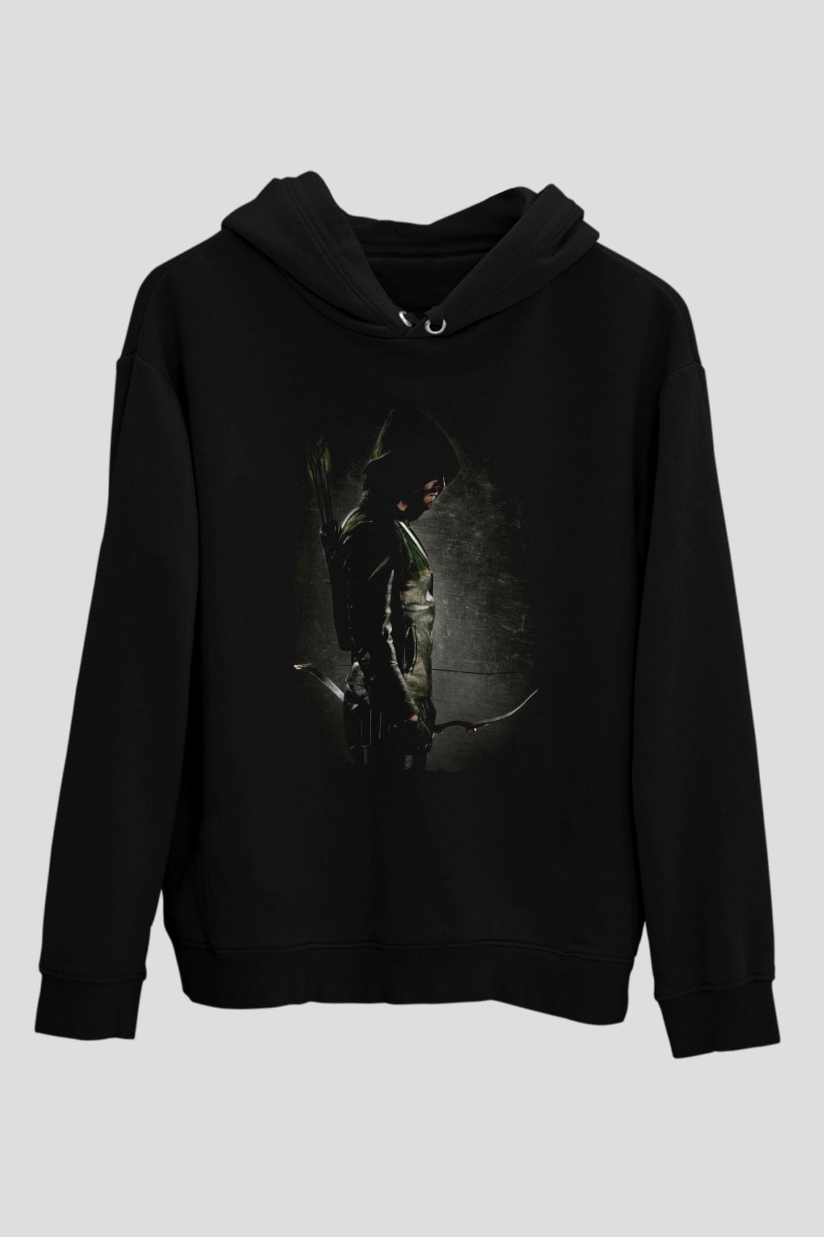 Unisex Arrow Baskılı Siyah Kapüşonlu Sweatshirt
