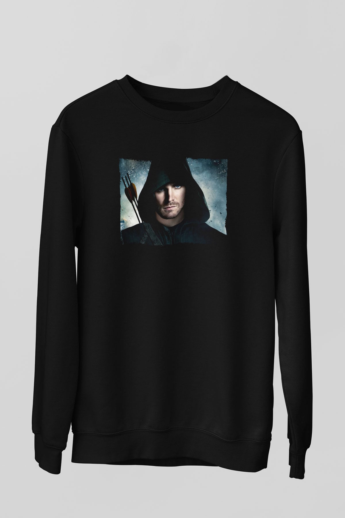 Unisex Arrow Baskılı Siyah Sweatshirt
