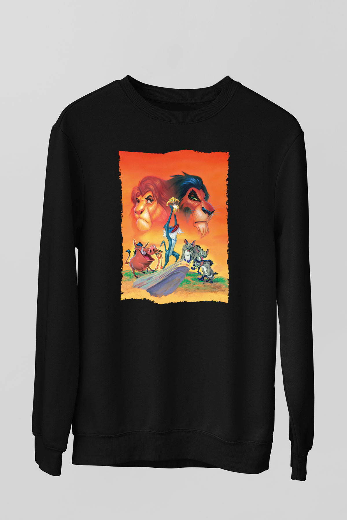 Unisex Aslan Kral (The Lion King) Baskılı Siyah Sweatshirt