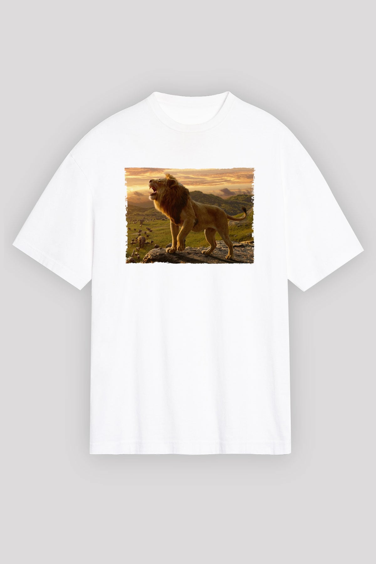Unisex Aslan Kral (The Lion King) Baskılı Beyaz Oversize T-shirt