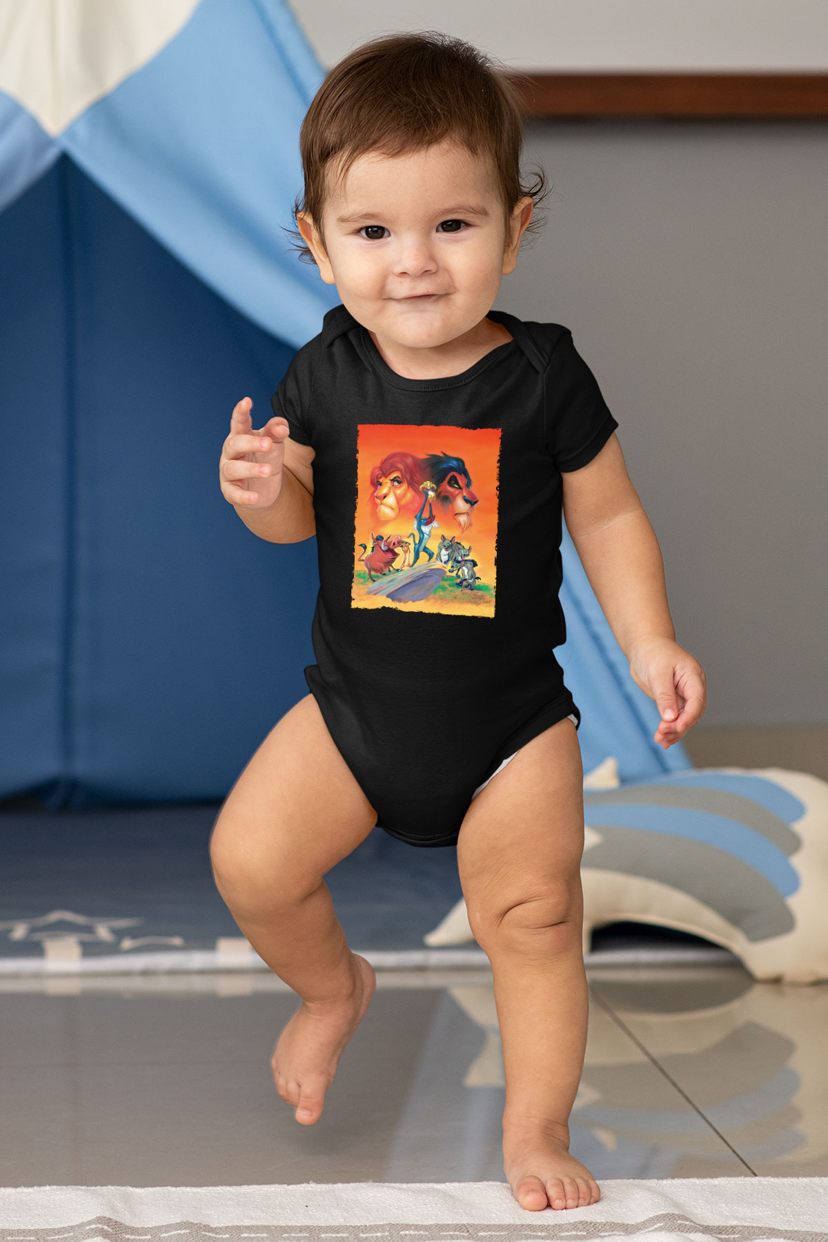 Unisex Aslan Kral (The Lion King) Baskılı Siyah Bebek Body - Zıbın