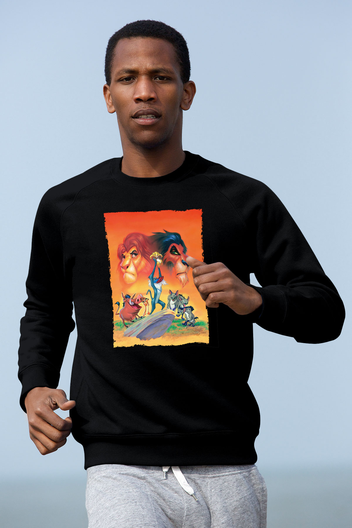 Unisex Aslan Kral (The Lion King) Baskılı Siyah Sweatshirt