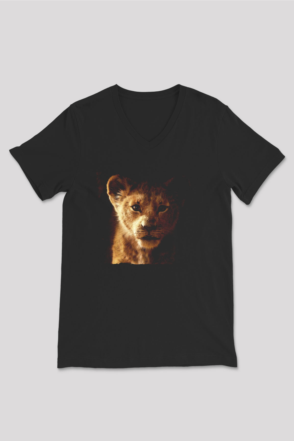 Unisex Aslan Kral (The Lion King) Baskılı Siyah V Yaka T-shirt