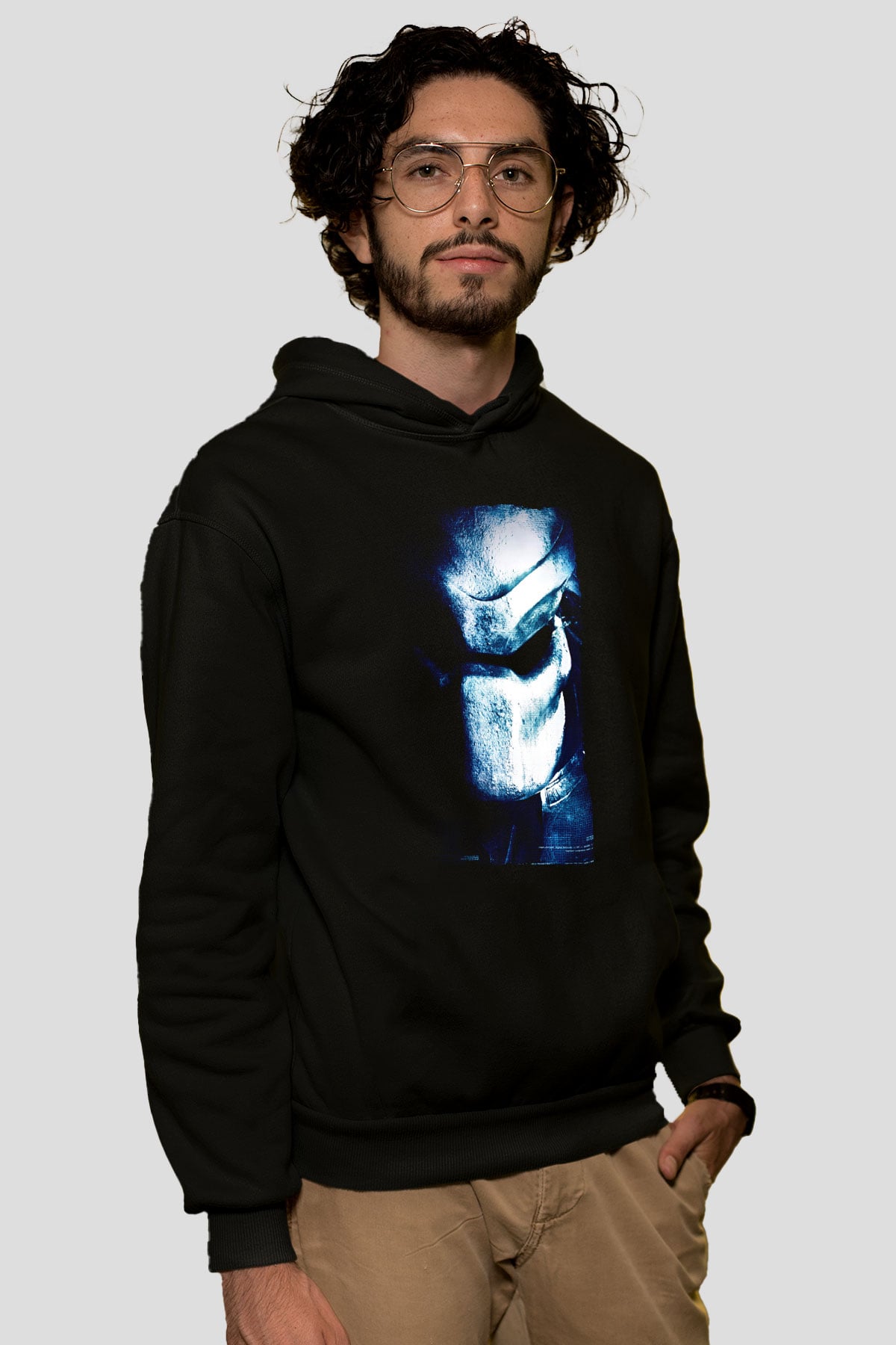 Unisex Av (Predator) Baskılı Siyah Kapüşonlu Sweatshirt