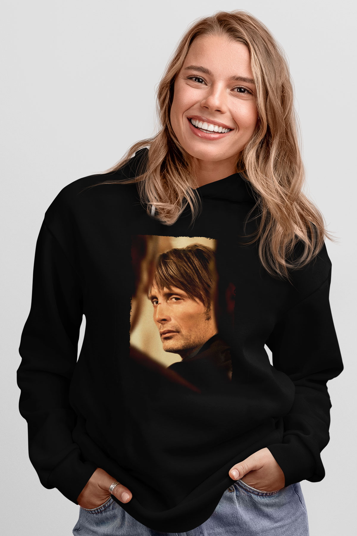 Unisex Av (The Hunt) Baskılı Siyah Kapüşonlu Sweatshirt