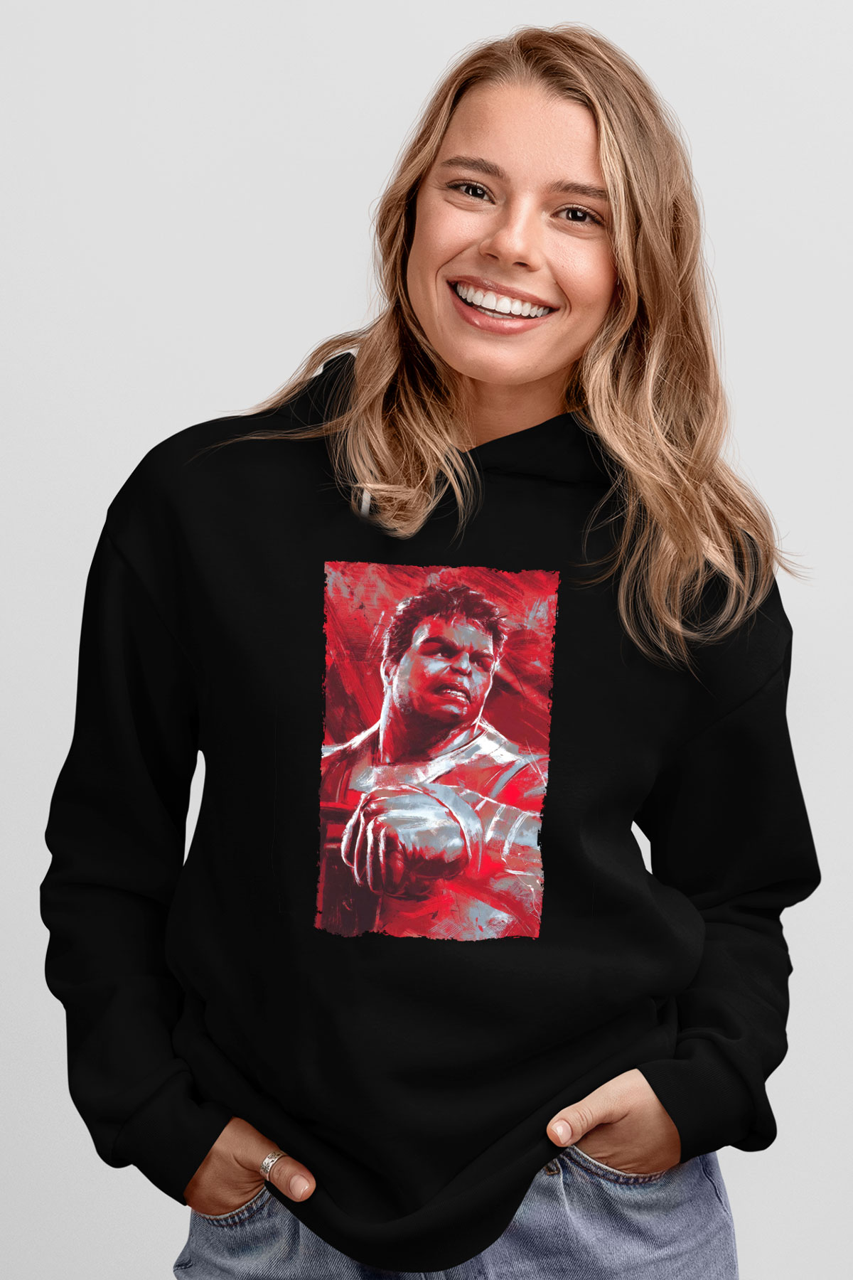 Unisex Avengers Endgame Baskılı Siyah Kapüşonlu Sweatshirt