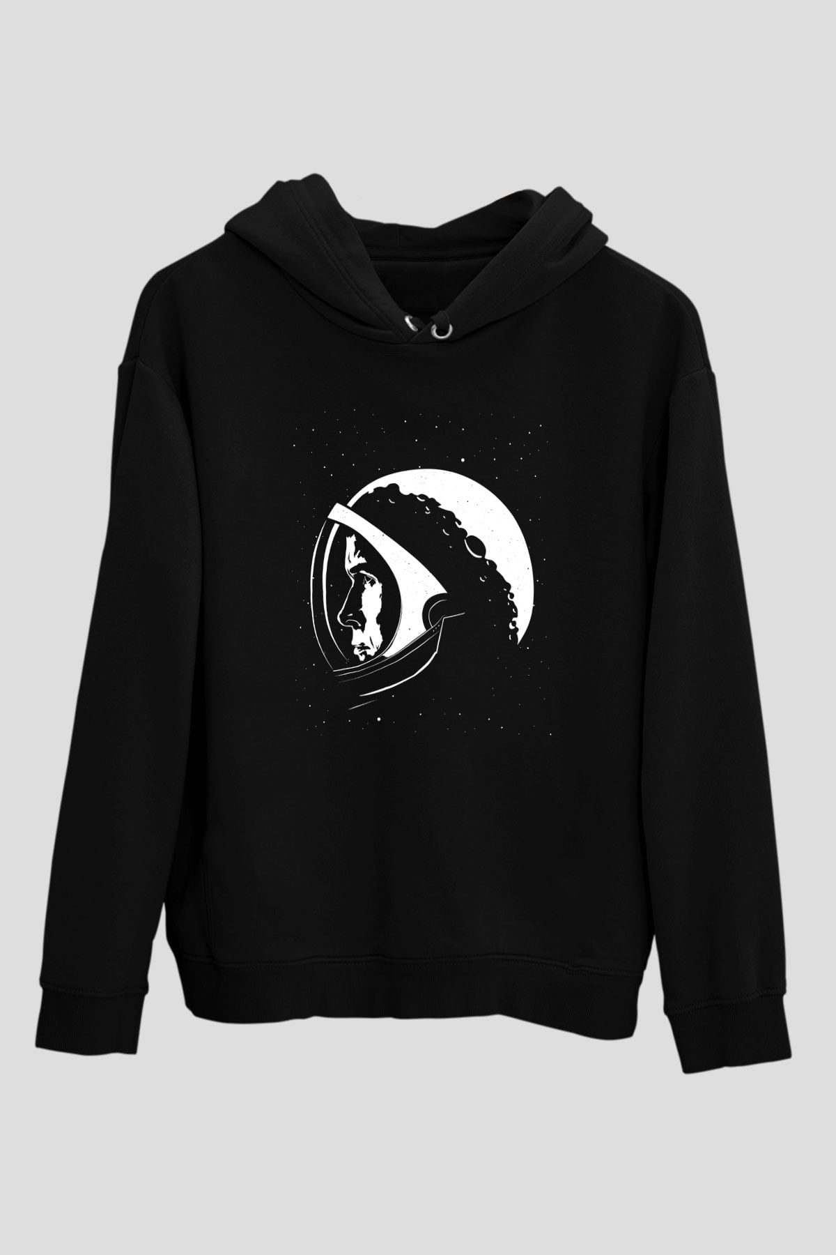 Unisex Ayda İlk İnsan (First Man) Baskılı Siyah Kapüşonlu Sweatshirt