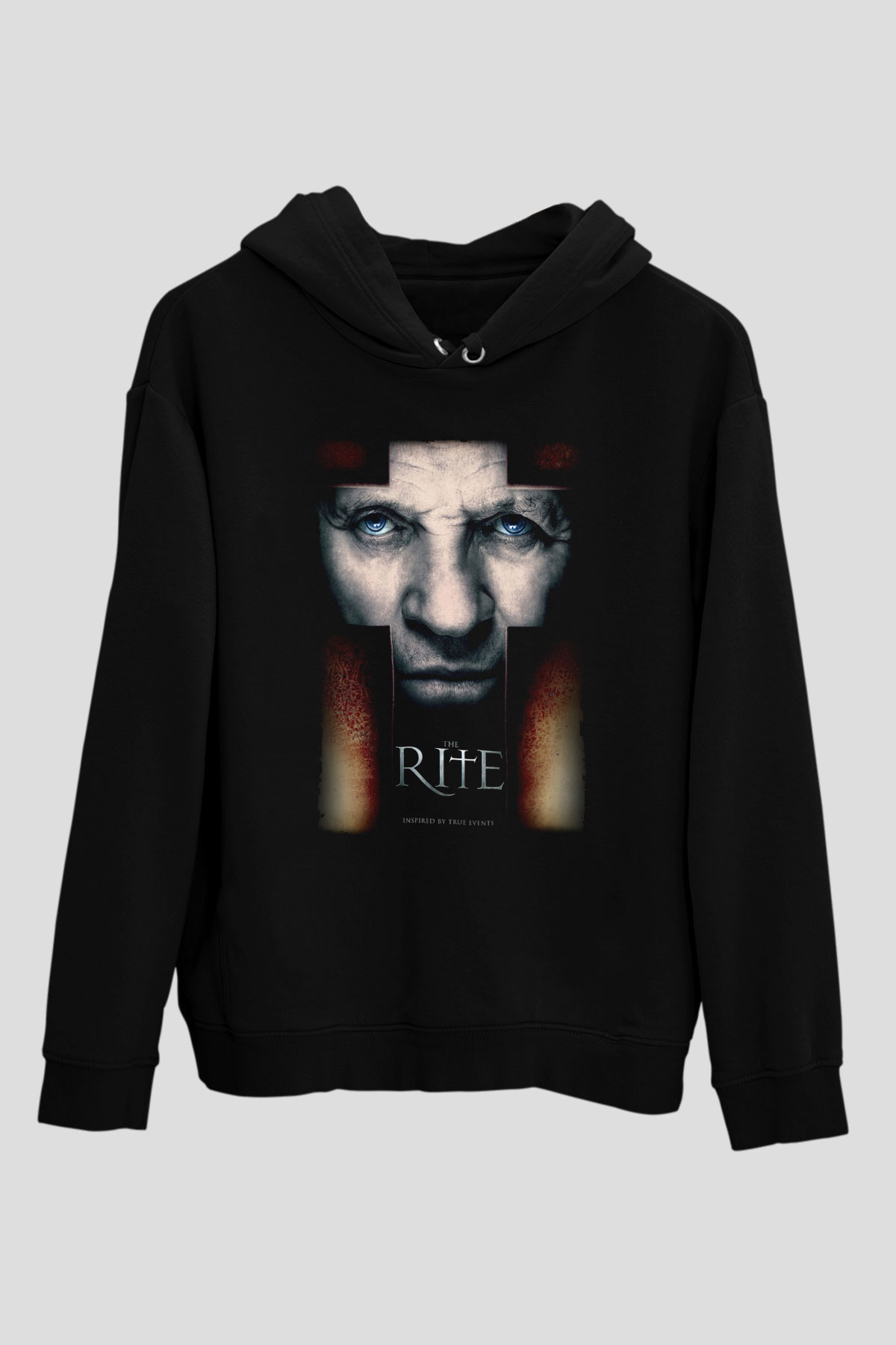 Unisex Ayin (The Rite) Baskılı Siyah Kapüşonlu Sweatshirt