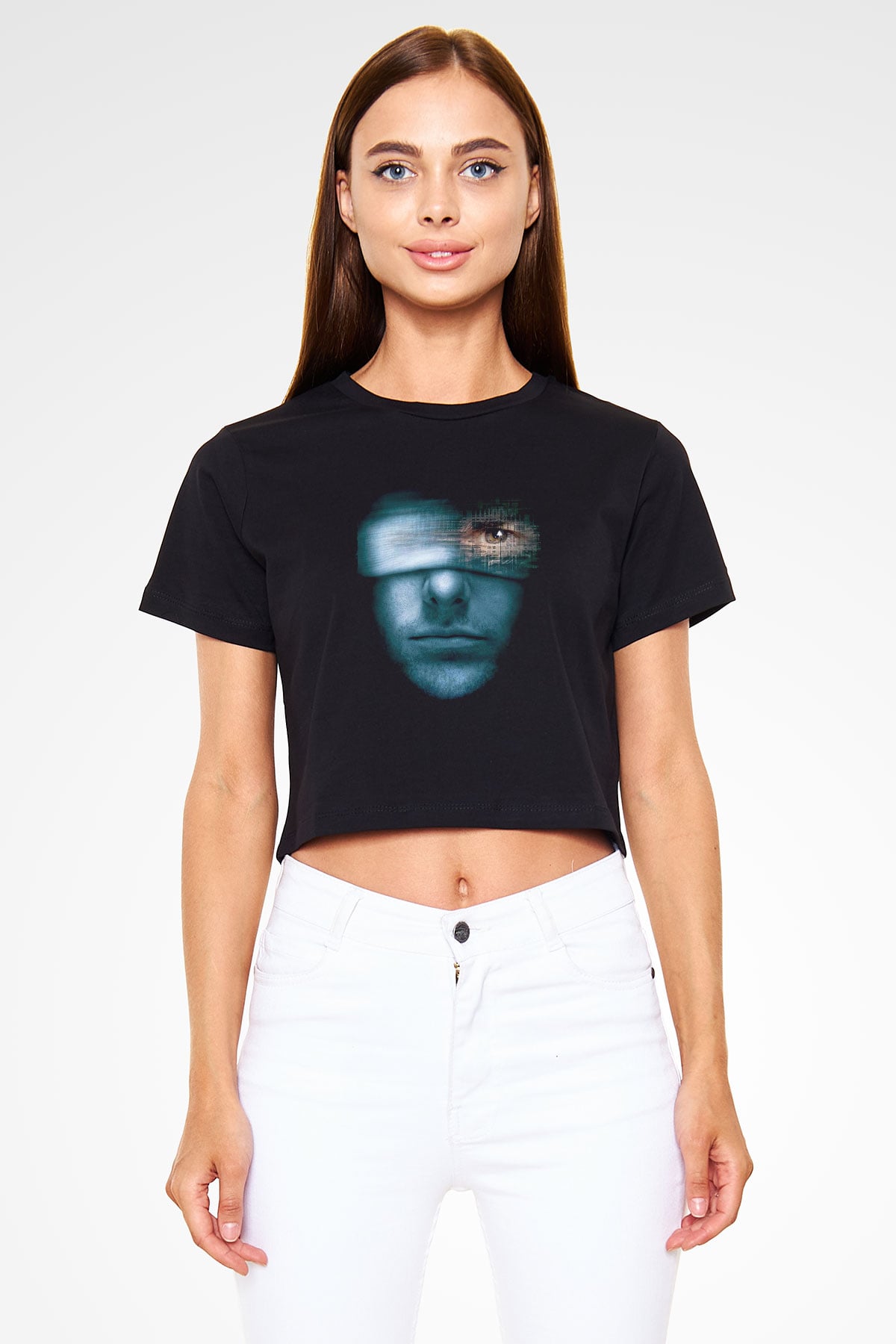 Unisex Azınlık Raporu (Minority Report) Baskılı Siyah Crop Top T-shirt