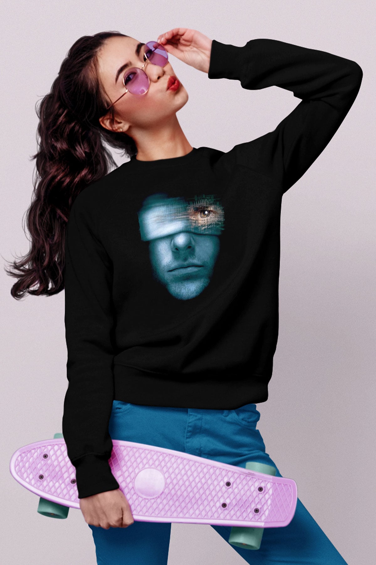 Unisex Azınlık Raporu (Minority Report) Baskılı Siyah Sweatshirt