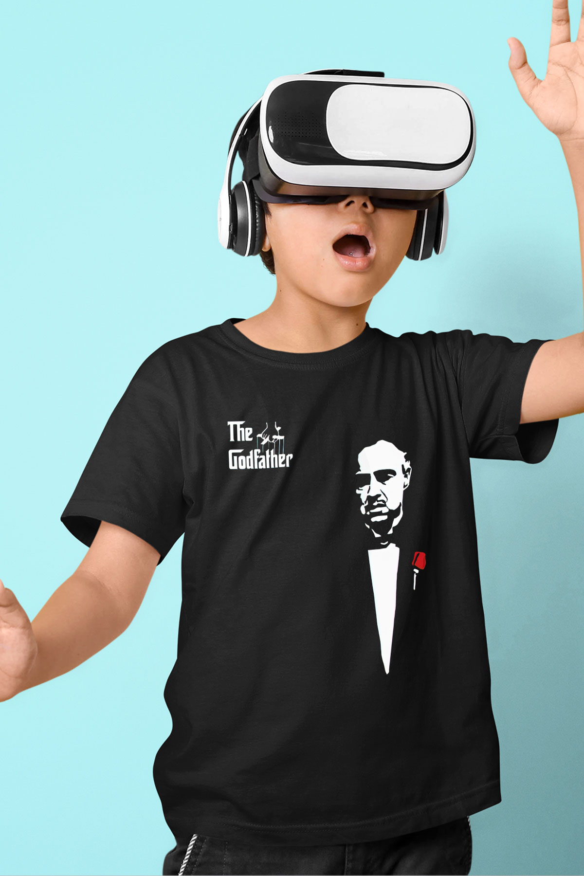 Unisex Baba (The Godfather) Baskılı Siyah Çocuk Unisex Tişört