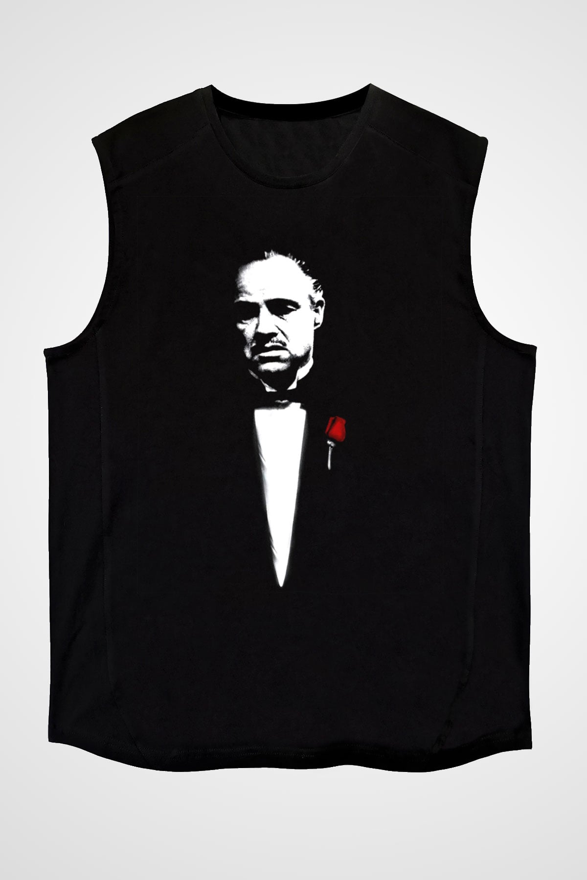 Unisex Baba (The Godfather) Baskılı Siyah Kolsuz Tişört