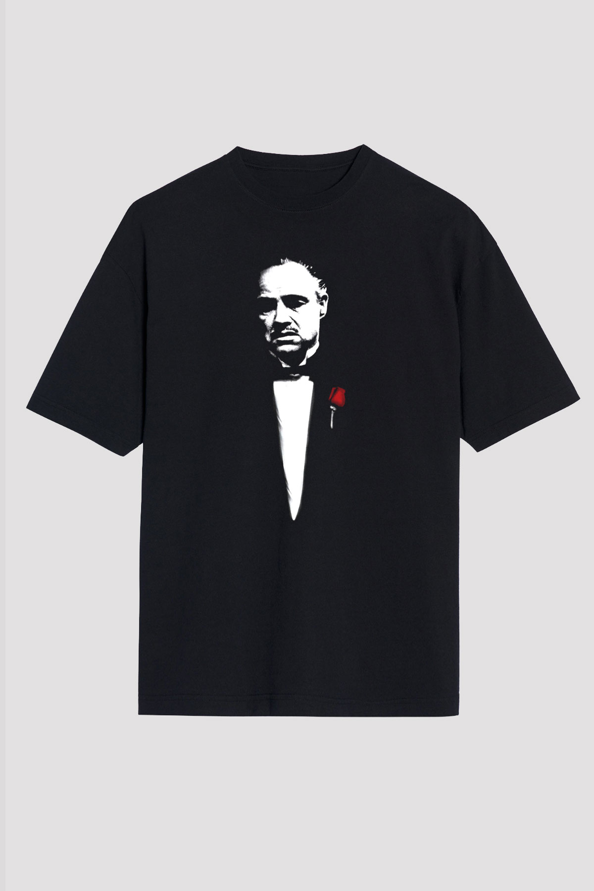 Unisex Baba (The Godfather) Baskılı Siyah Oversize Tişört