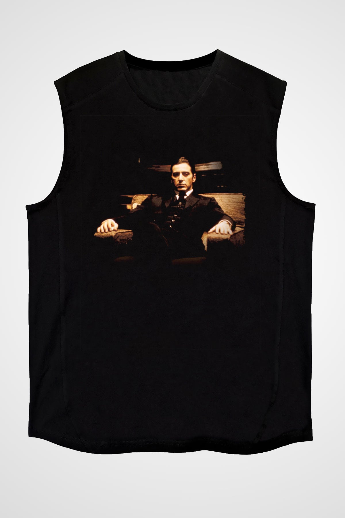 Unisex Baba (The Godfather) Baskılı Siyah Kolsuz Tshirt