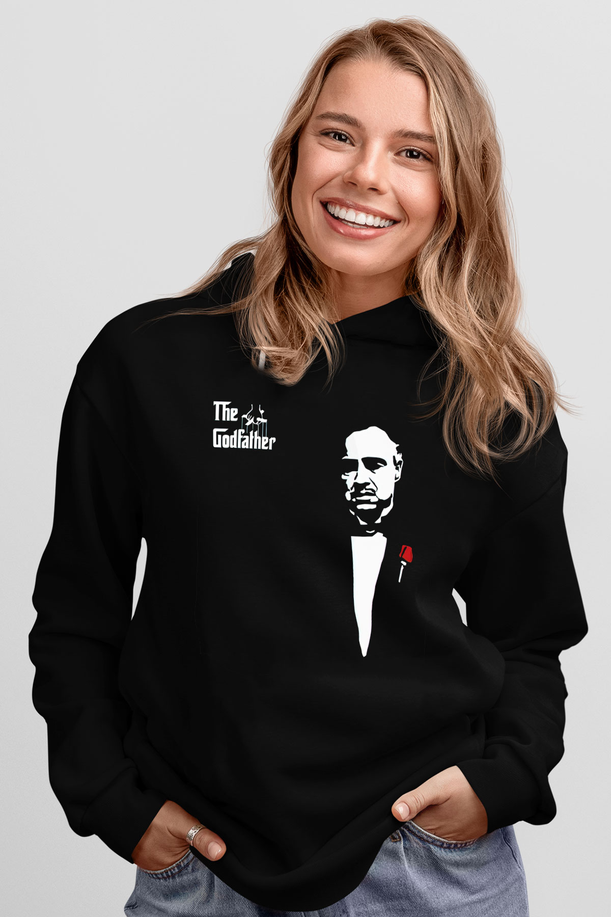 Unisex Baba (The Godfather) Baskılı Siyah Unisex Kapüşonlu Sweatshirt