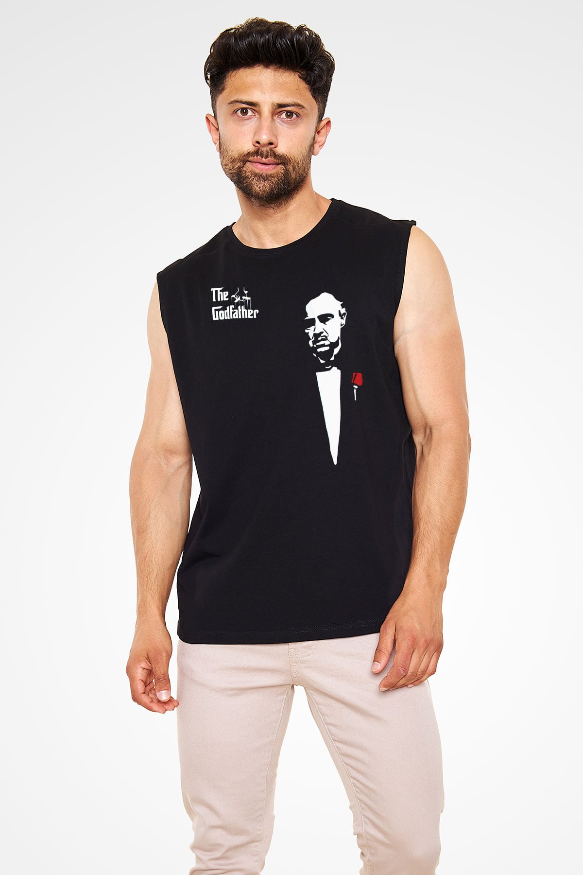 Unisex Baba (The Godfather) Baskılı Siyah Unisex Kolsuz Tişört