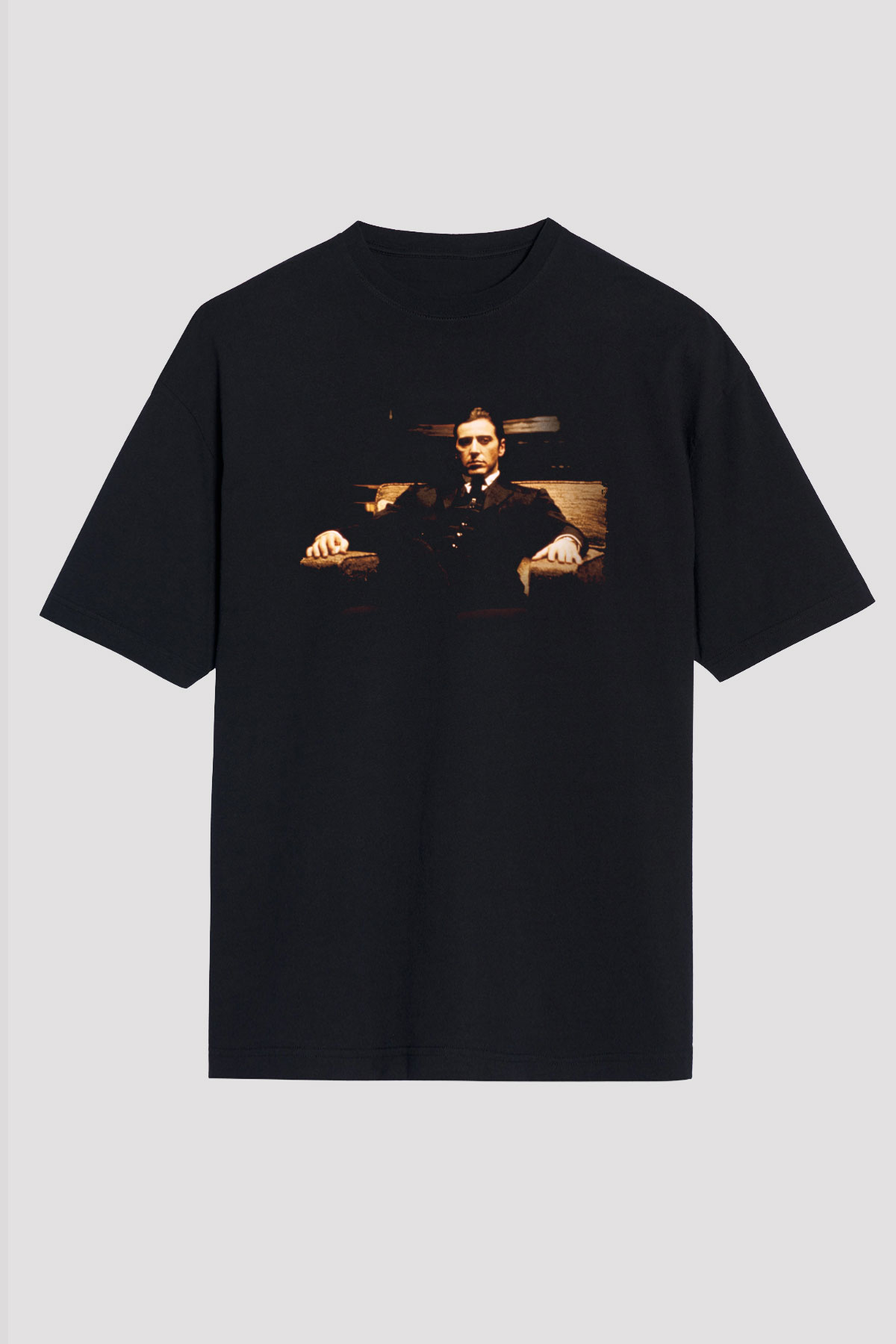 Unisex Baba (The Godfather) Baskılı Siyah Oversize Tshirt