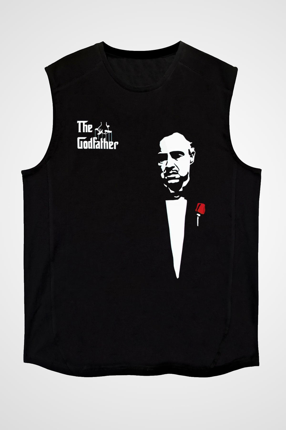 Unisex Baba (The Godfather) Baskılı Siyah Unisex Kolsuz Tişört