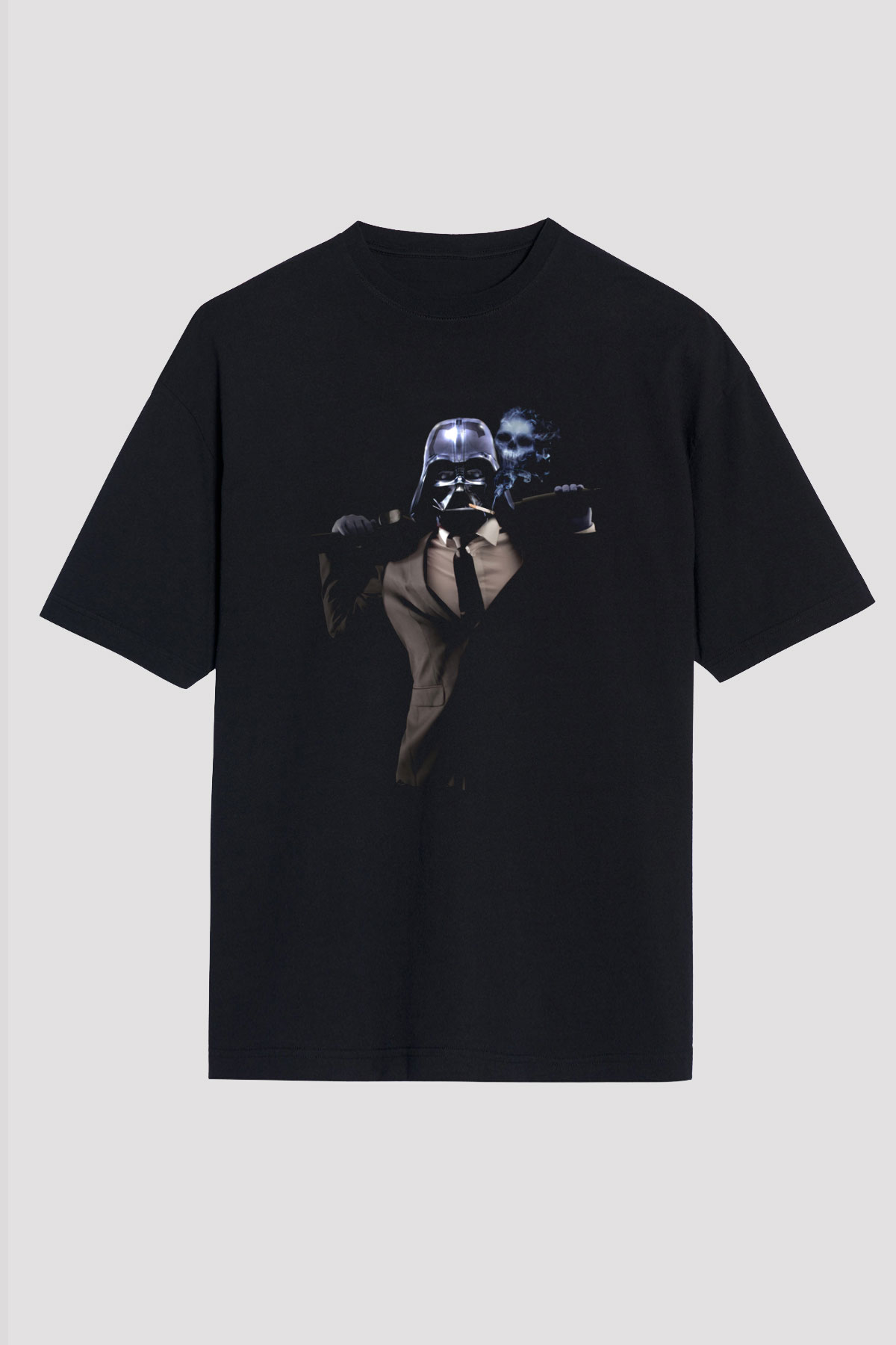 Unisex Badass Vader Baskılı Siyah Oversize T-shirt