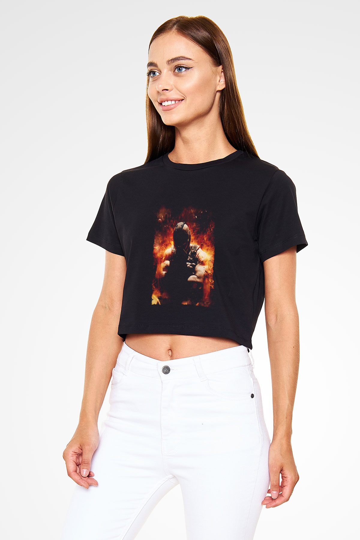 Unisex Bane Baskılı Siyah Crop Top T-shirt