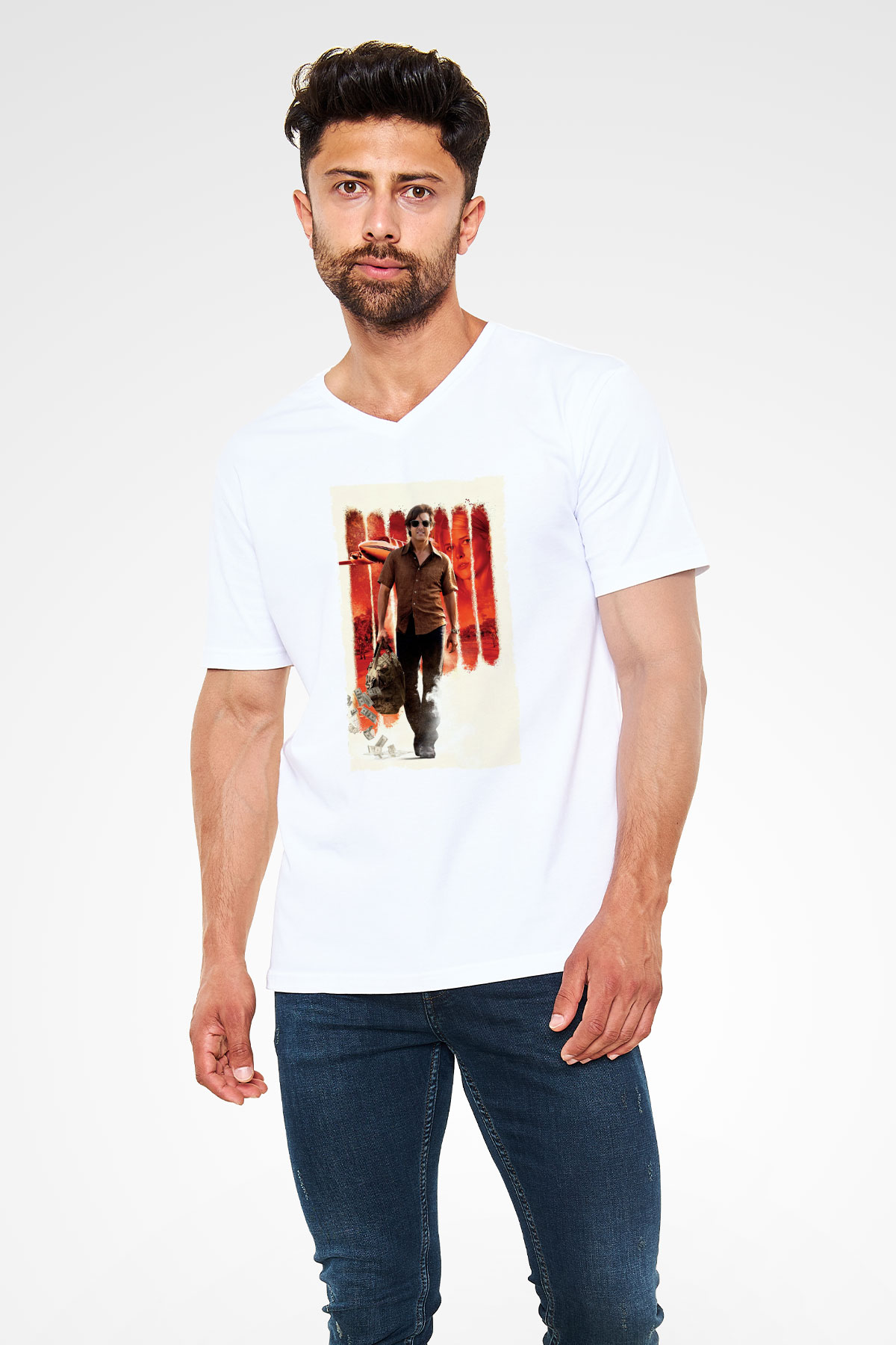 Unisex Barry Seal - Kaçakçı - American Made Baskılı Beyaz V Yaka Tişört