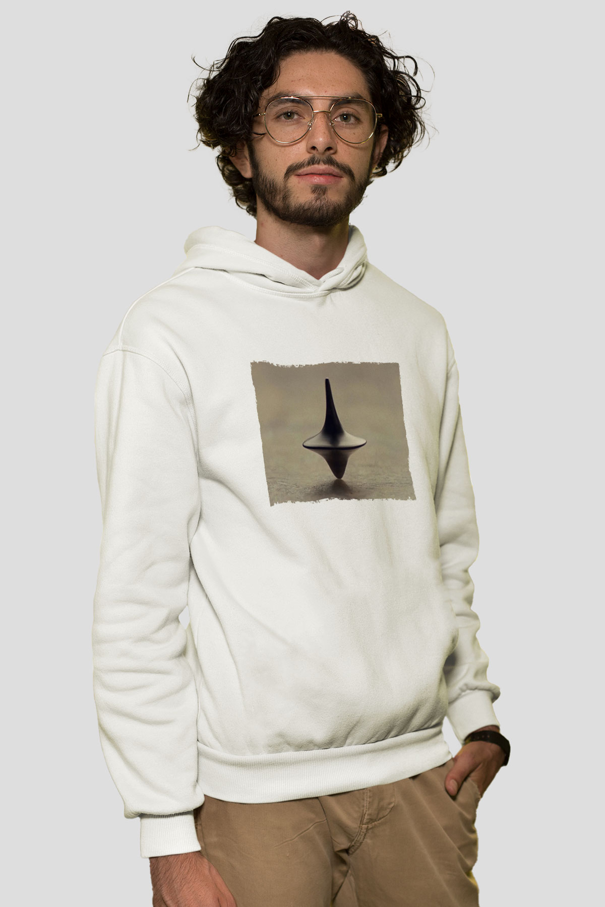 Unisex Başlangıç (Inception) Baskılı Beyaz Kapüşonlu Sweatshirt