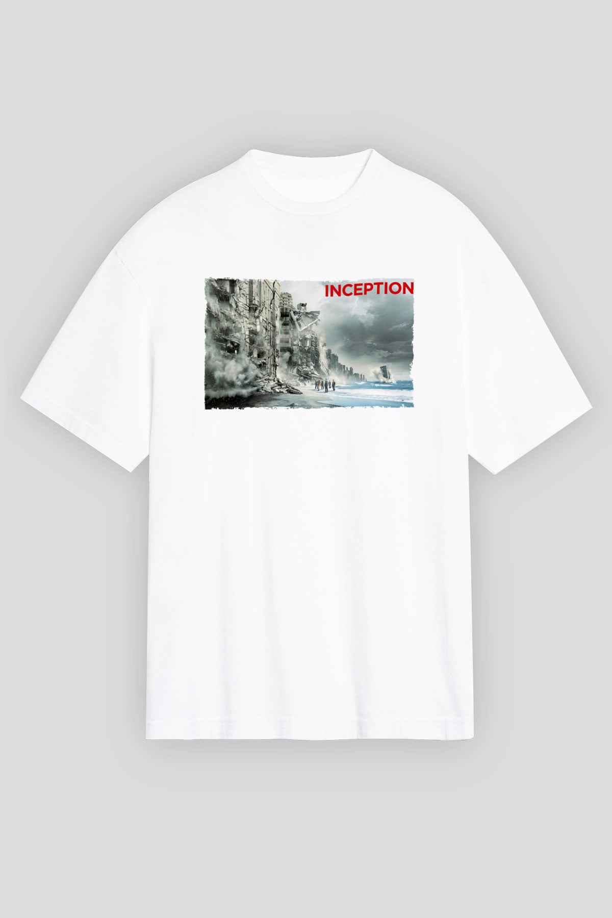 Unisex Başlangıç - Inception Baskılı Beyaz Oversize Oversize T-shirt