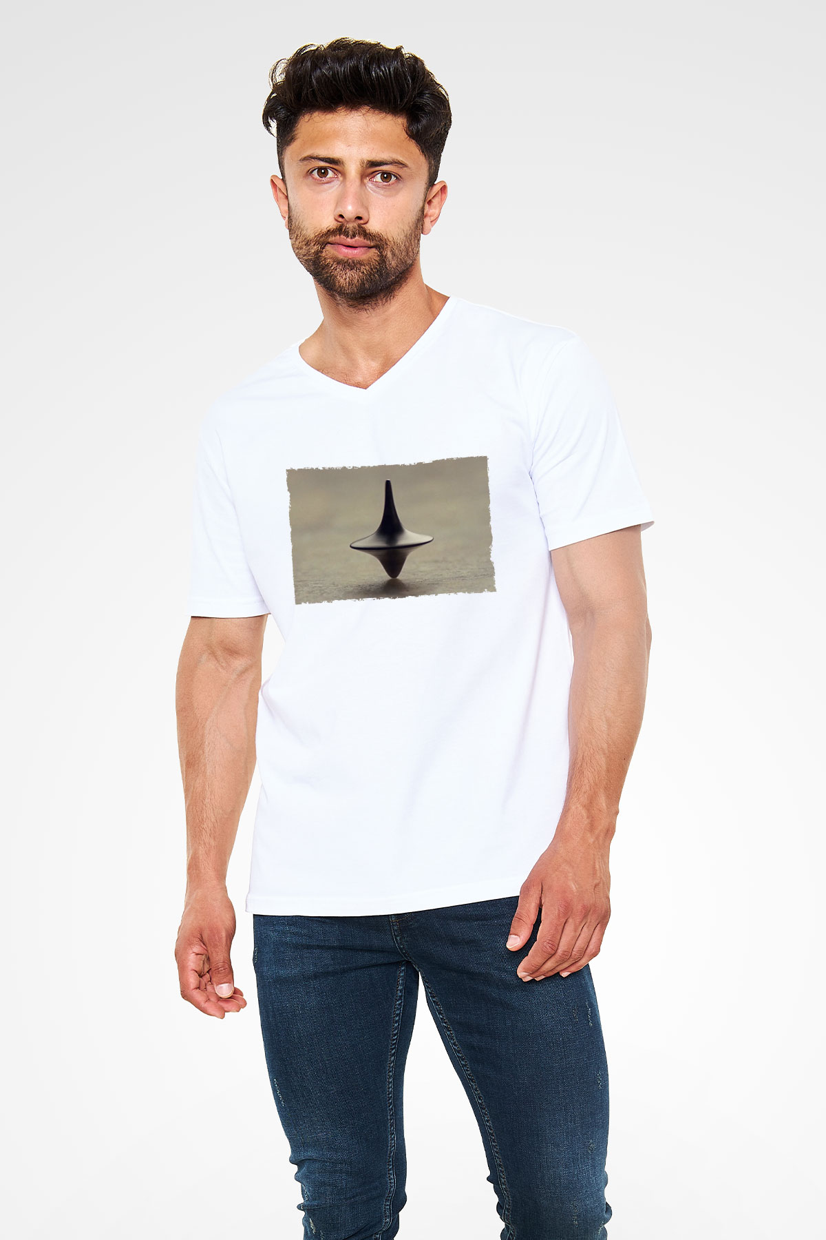 Unisex Başlangıç (Inception) Baskılı Beyaz V Yaka Tshirt