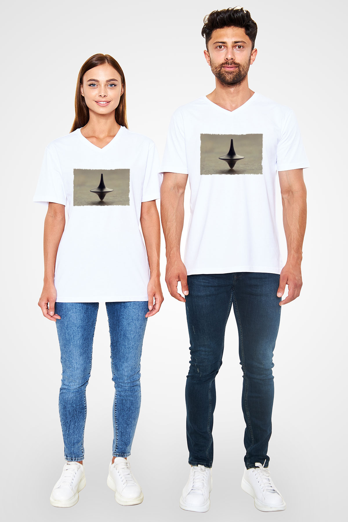 Unisex Başlangıç (Inception) Baskılı Beyaz V Yaka Tshirt
