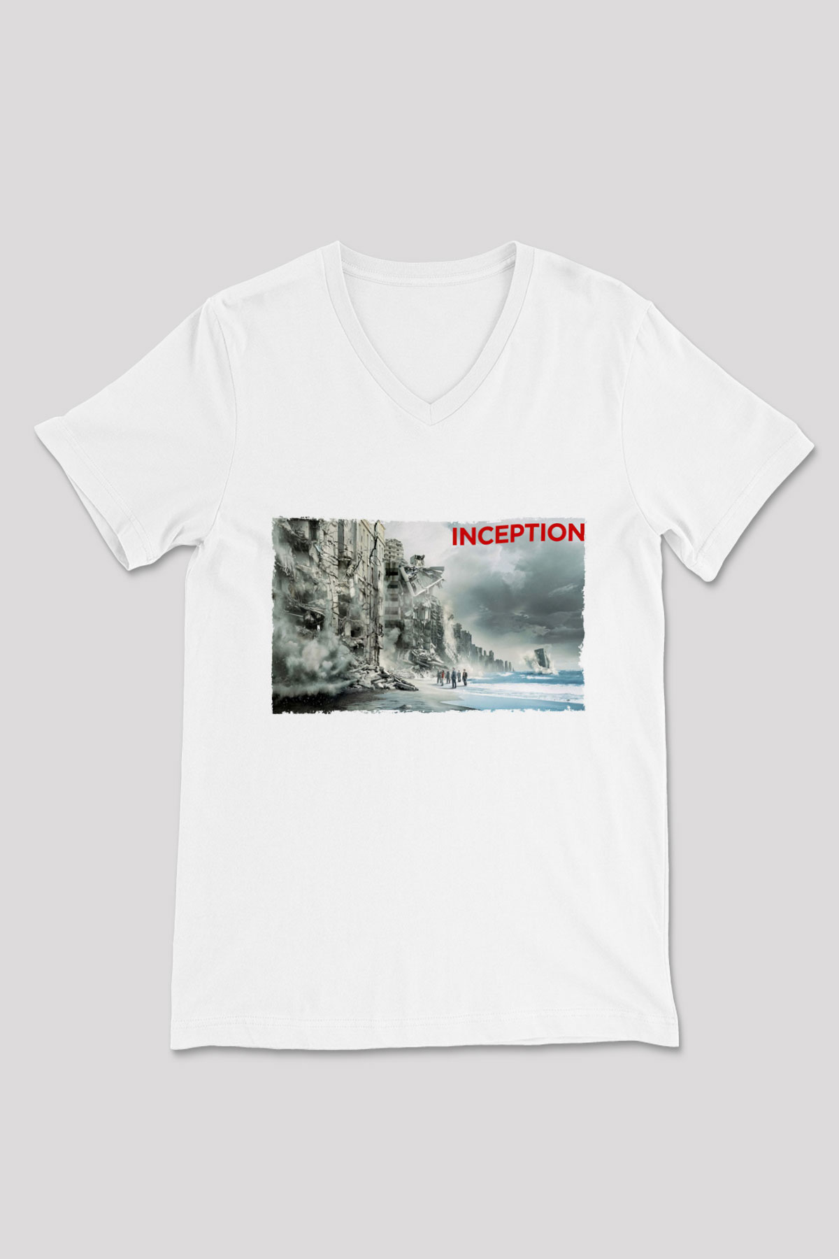 Unisex Başlangıç - Inception Baskılı Beyaz V Yaka Tshirt