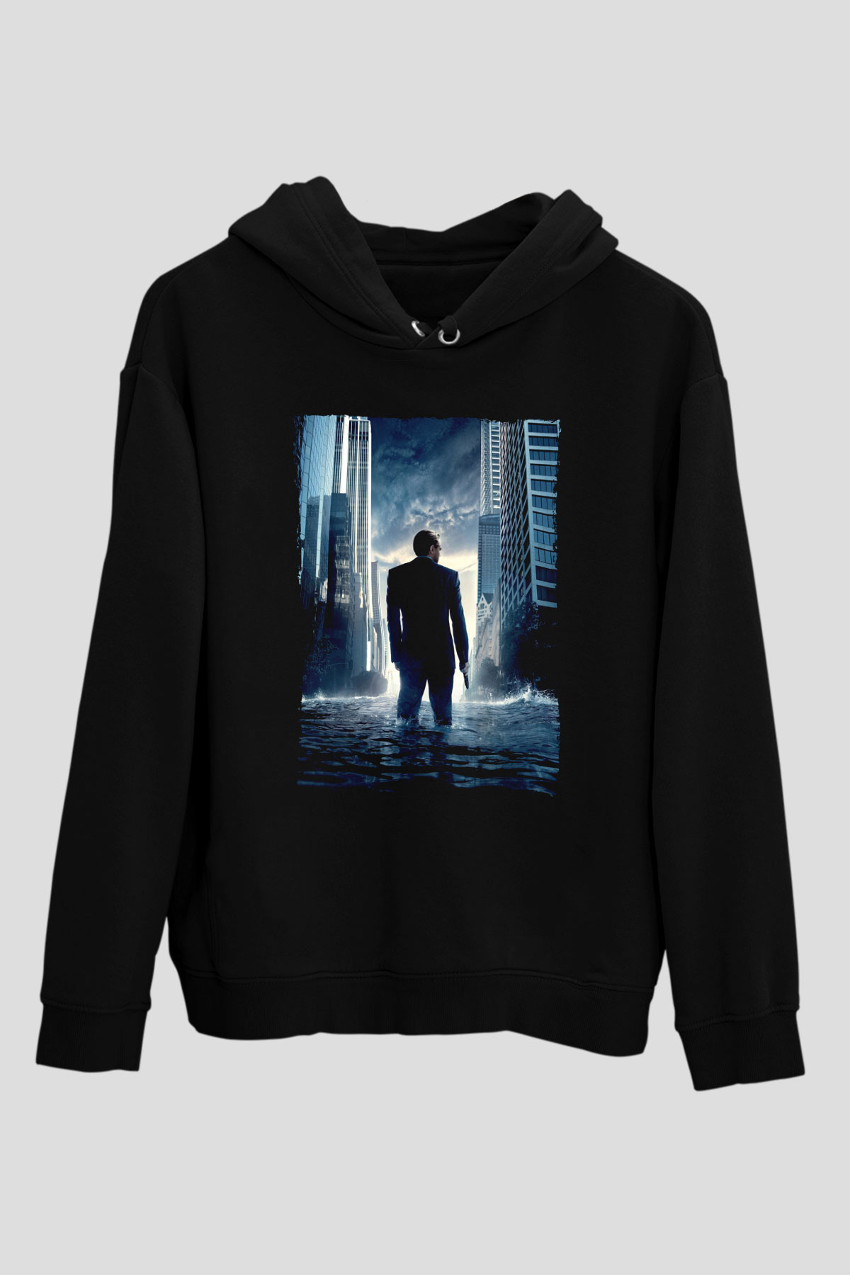Unisex Başlangıç (Inception) Baskılı Siyah Kapüşonlu Sweatshirt