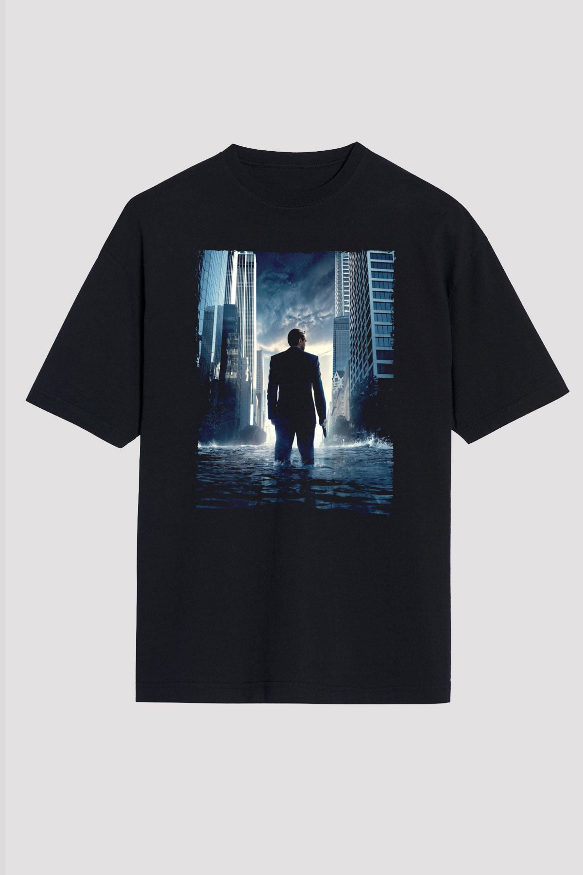 Unisex Başlangıç (Inception) Baskılı Siyah Oversize Tişört