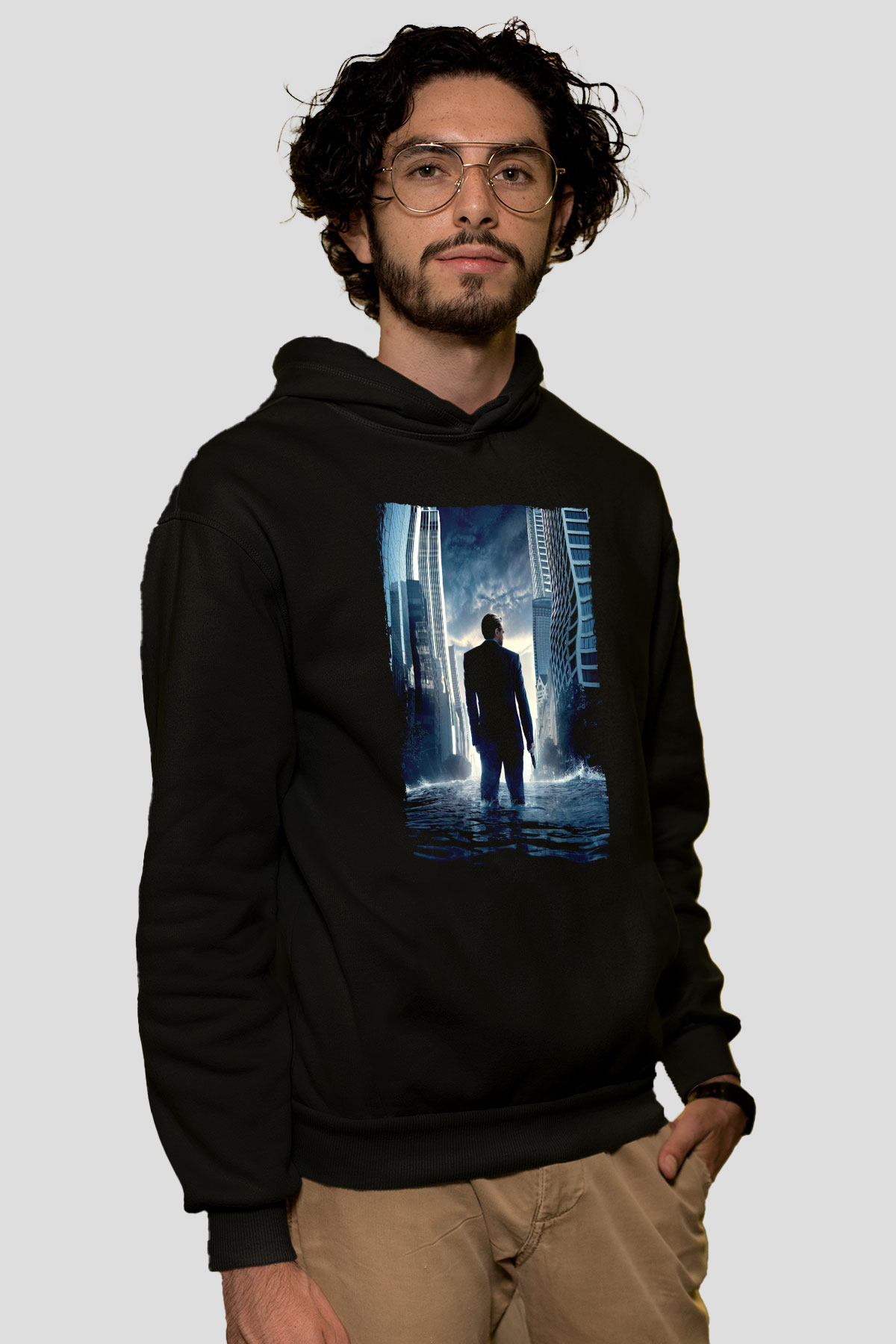 Unisex Başlangıç (Inception) Baskılı Siyah Kapüşonlu Sweatshirt
