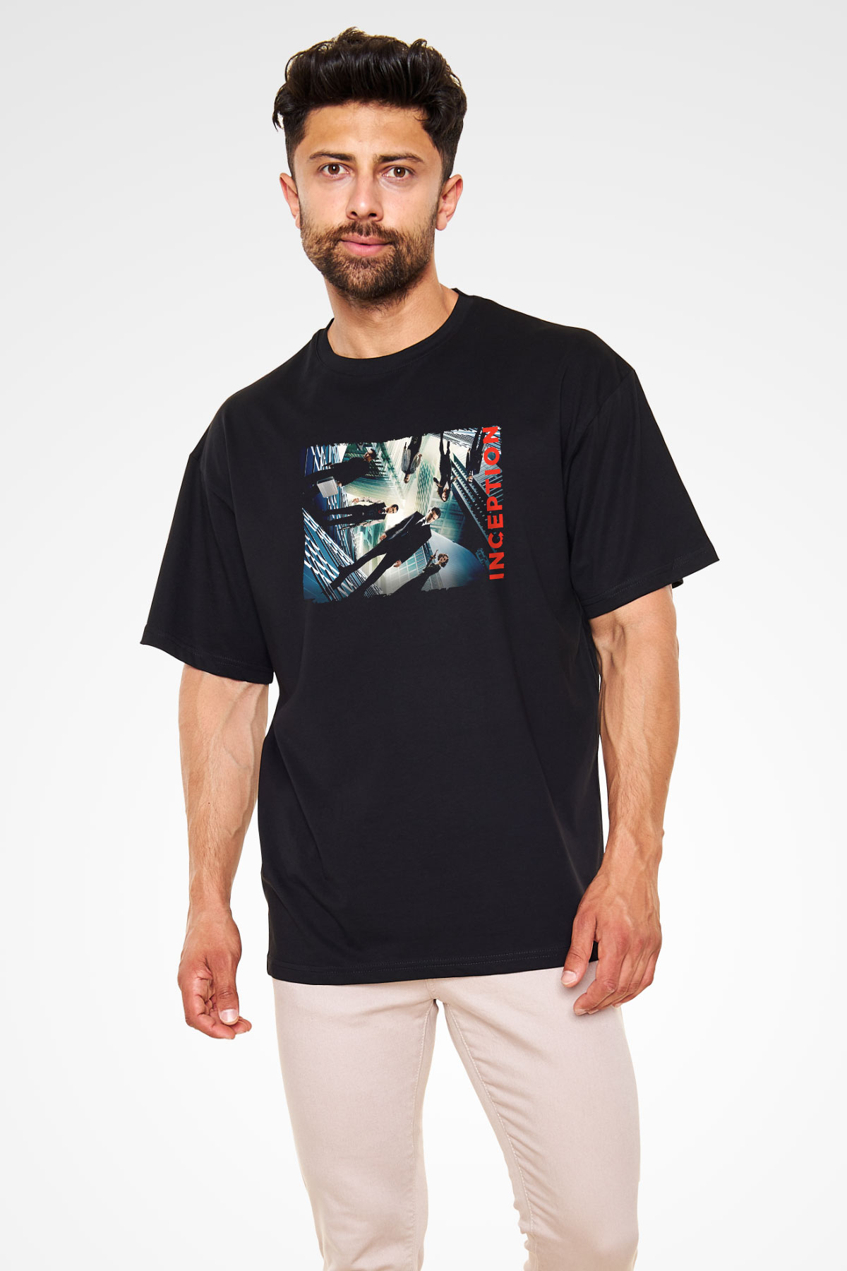 Unisex Başlangıç (Inception) Baskılı Siyah Oversize T-shirt
