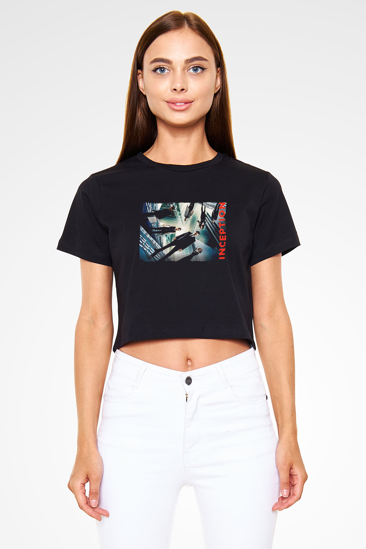 Unisex Başlangıç (Inception) Baskılı Siyah Crop Top T-shirt