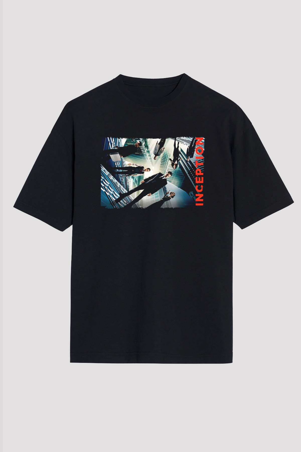 Unisex Başlangıç (Inception) Baskılı Siyah Oversize T-shirt
