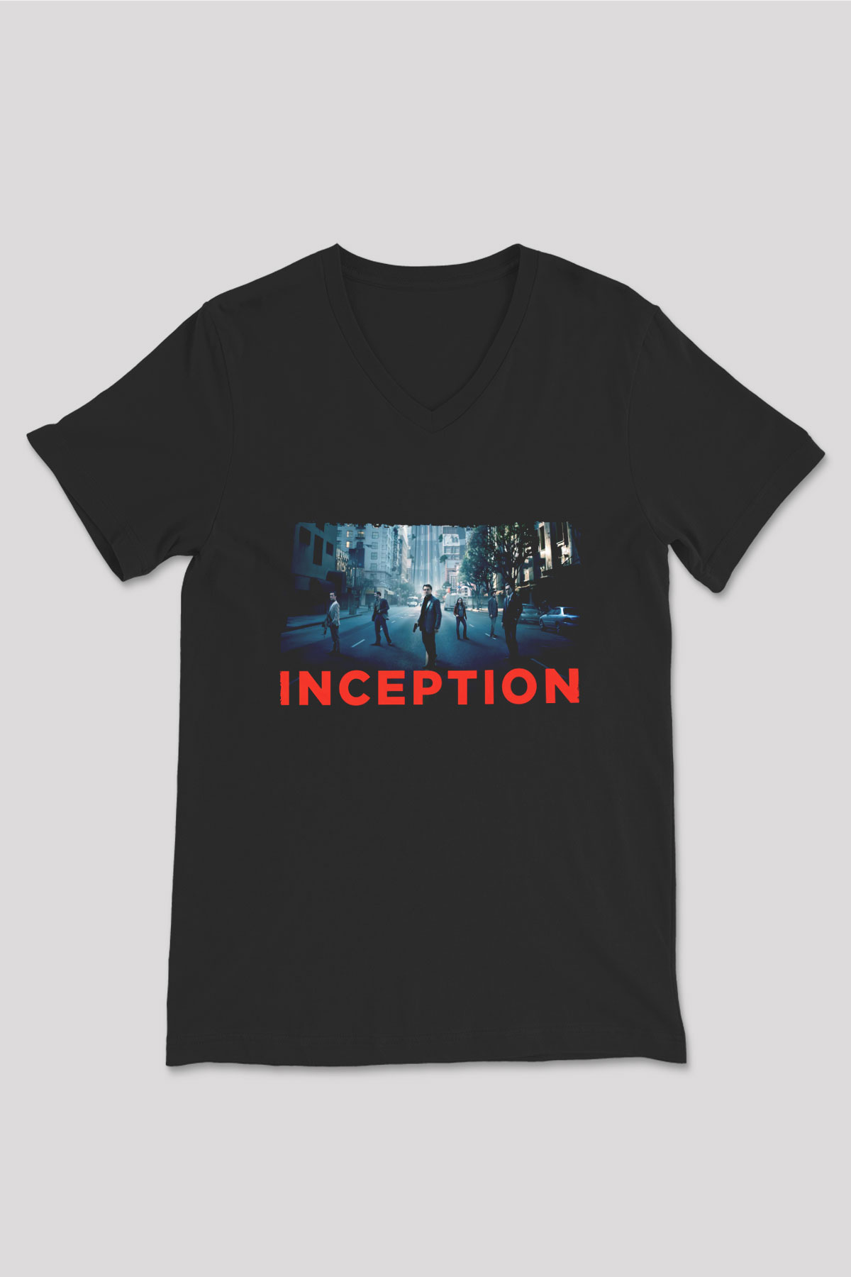Unisex Başlangıç (Inception) Baskılı Siyah Unisex V Yaka Tişört