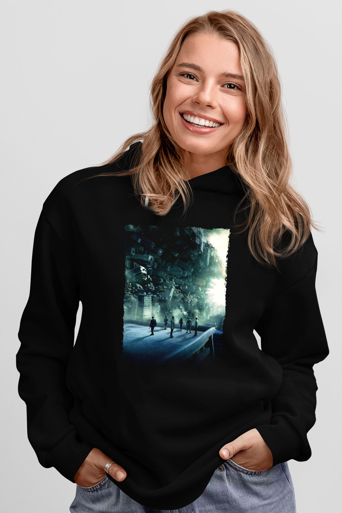 Unisex Başlangıç (Inception) Baskılı Siyah Kapüşonlu Sweatshirt