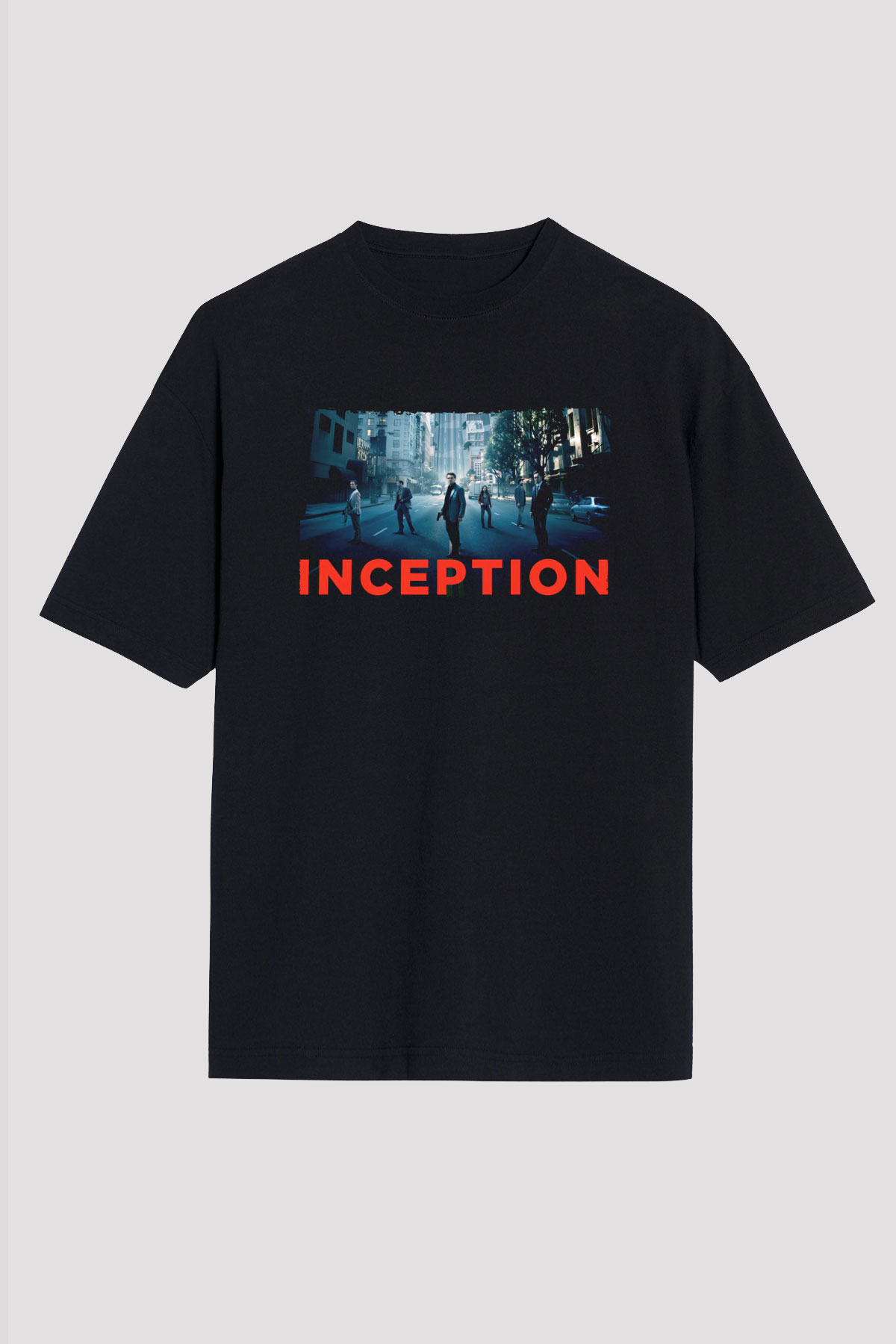 Unisex Başlangıç (Inception) Baskılı Siyah Unisex Oversize Tişört