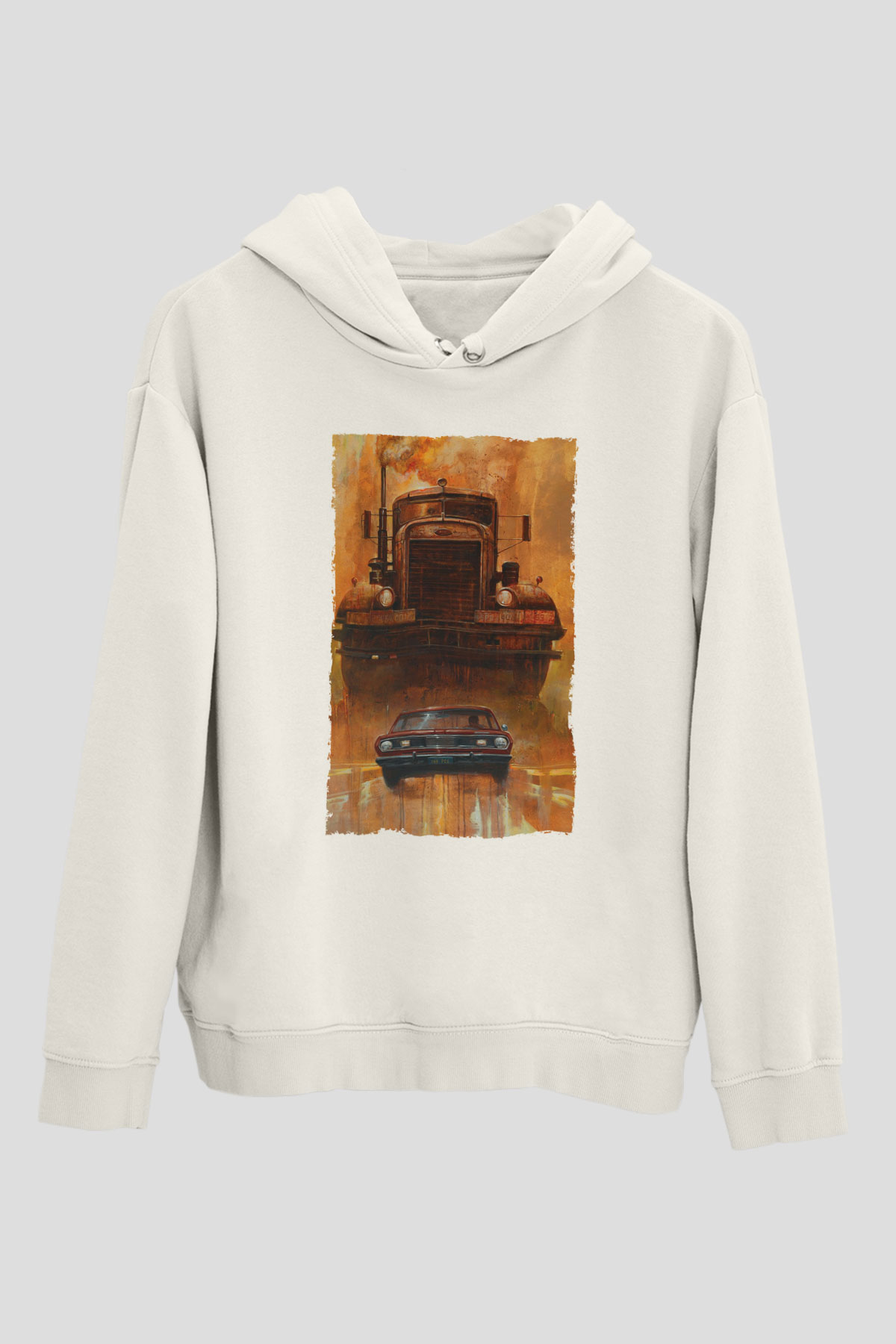 Unisex Belâ (Duel) Baskılı Beyaz Kapüşonlu Sweatshirt