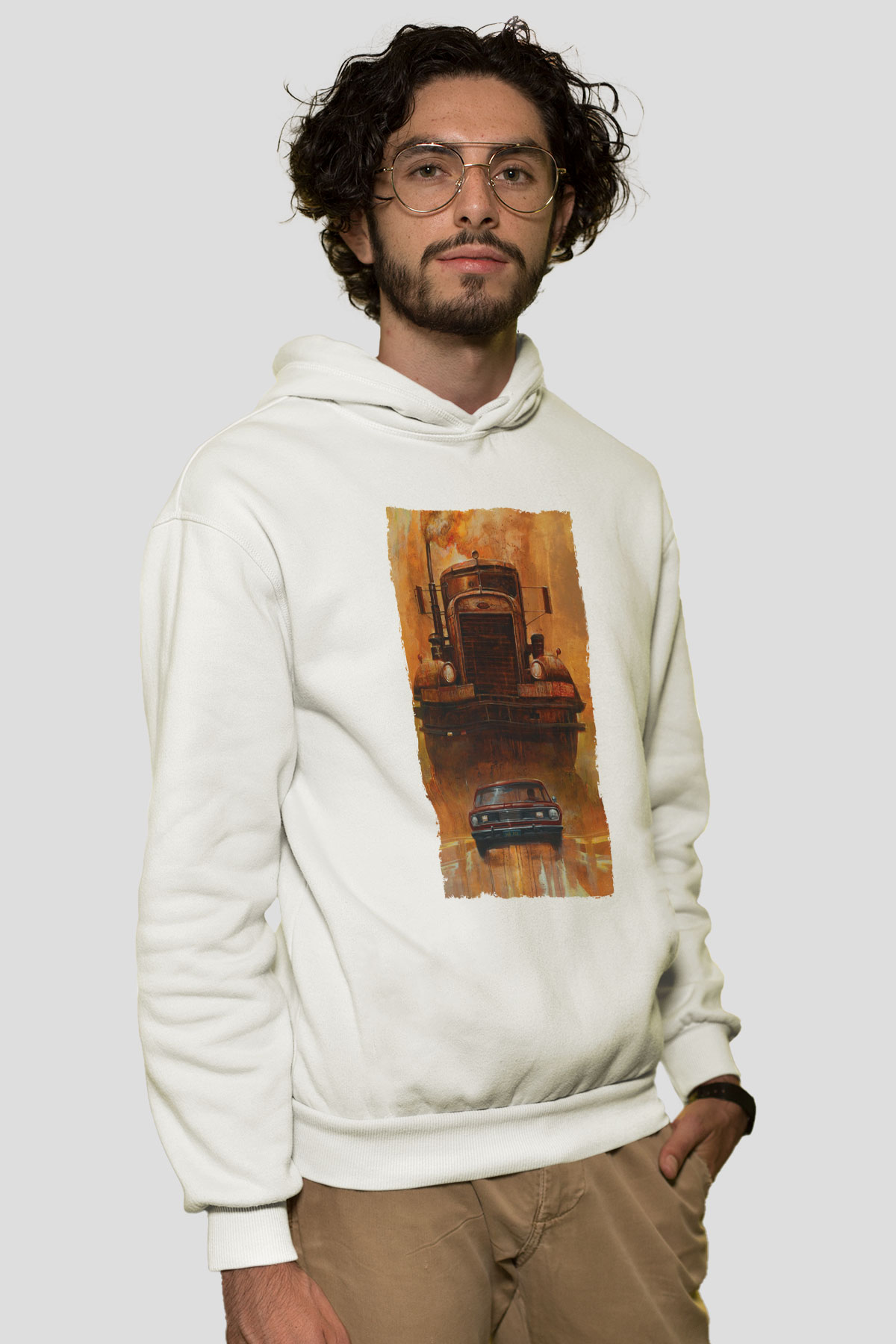 Unisex Belâ (Duel) Baskılı Beyaz Kapüşonlu Sweatshirt