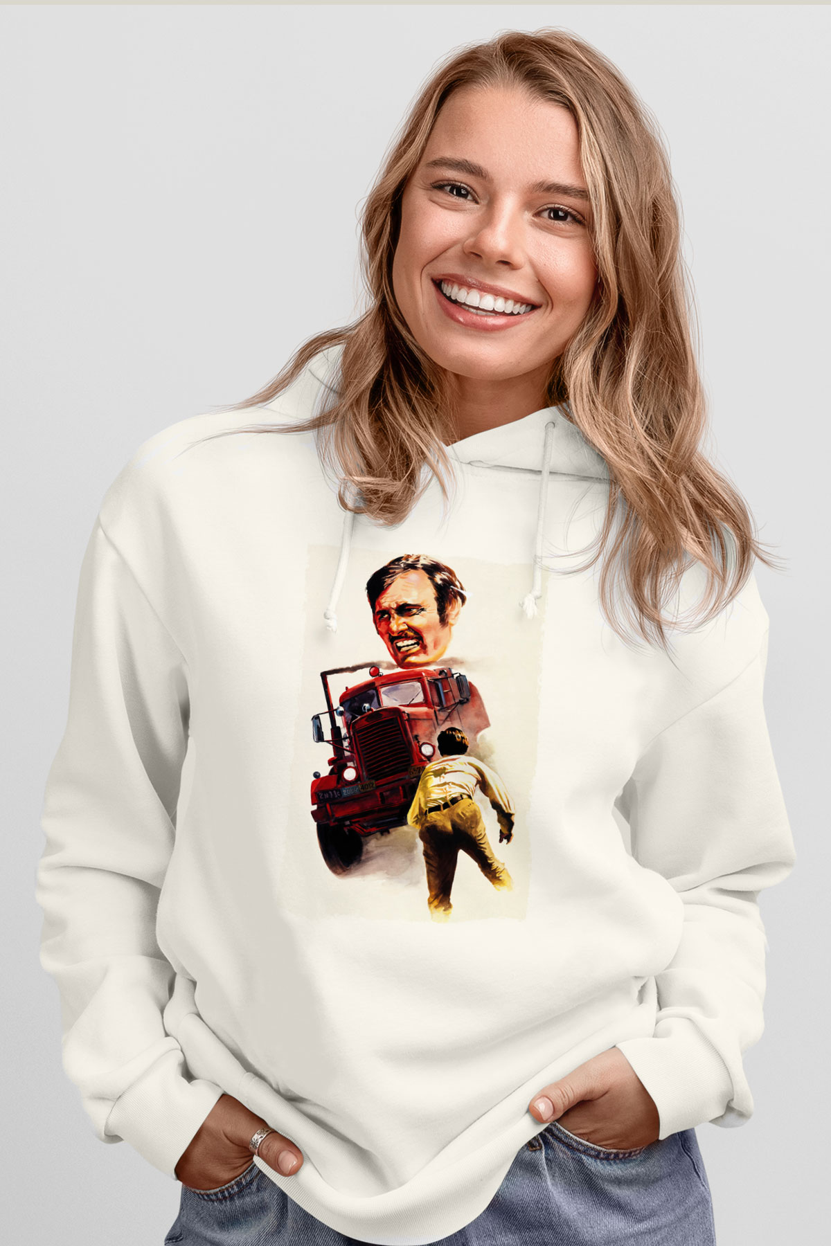 Unisex Belâ (Duel) Baskılı Beyaz Kapüşonlu Sweatshirt