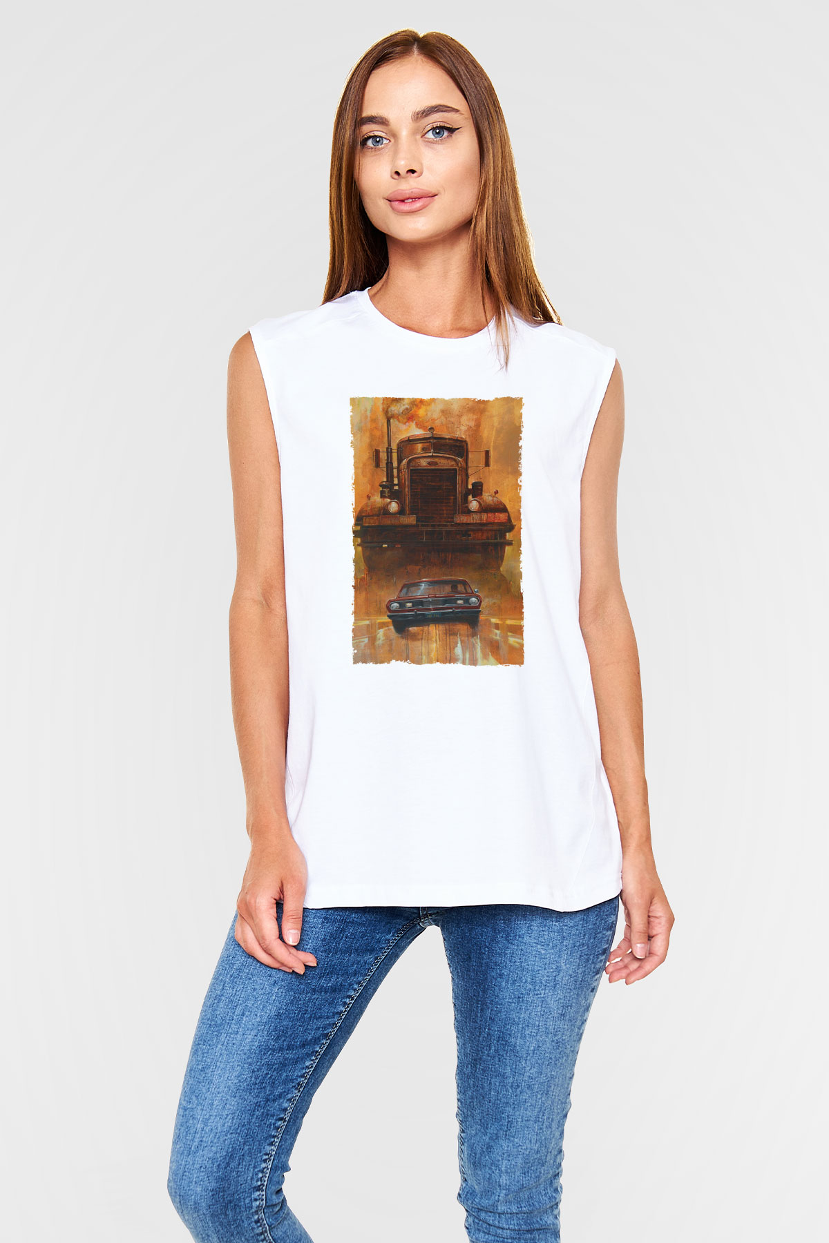 Unisex Belâ (Duel) Baskılı Beyaz Kolsuz Tişört